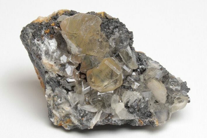 Cerussite Crystals with Bladed Barite on Galena - Morocco #213565
